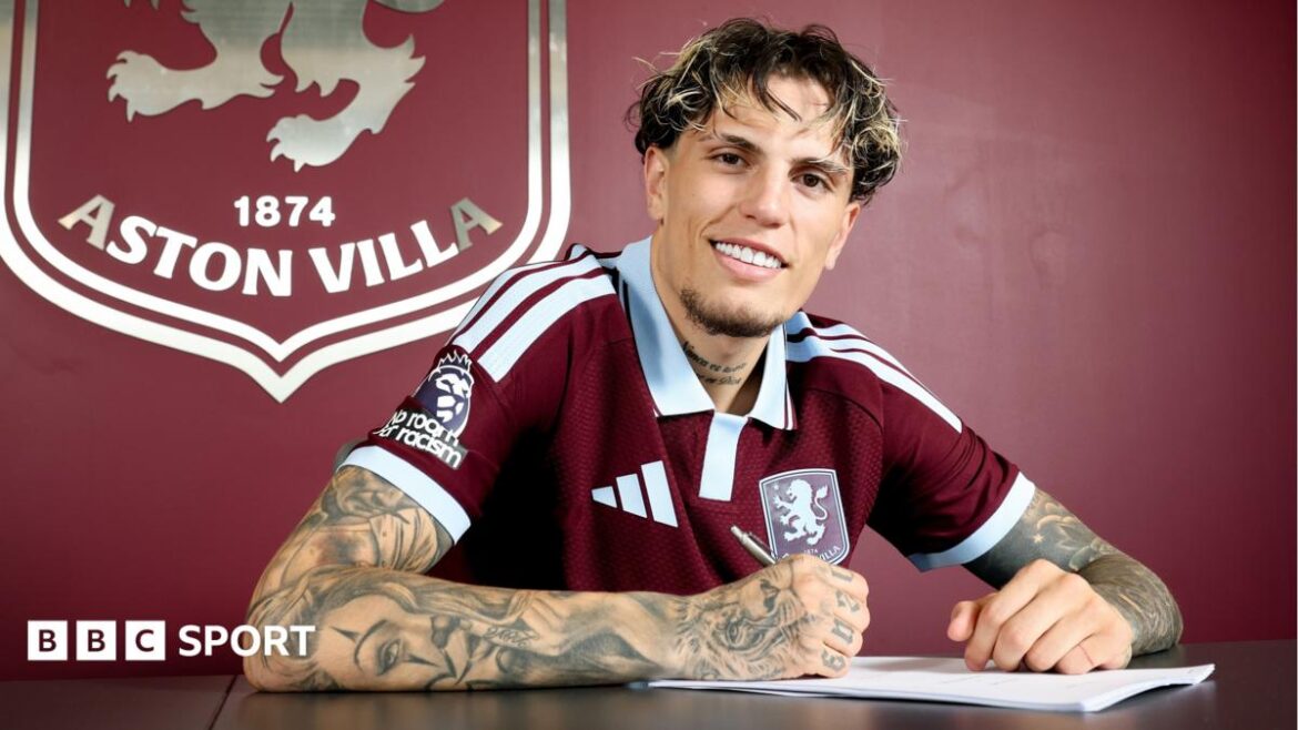 Alejandro Garnacho of Aston Villa poses for a picture at Bodymoor Heath training ground