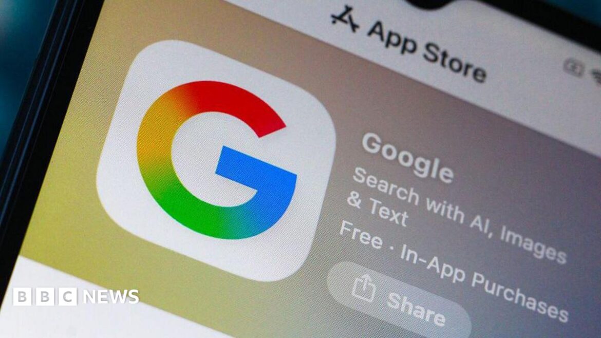 The Google logo on a phone screen as it appears on the Apple App Store