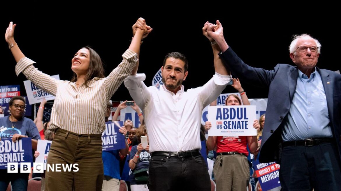 Alexandria Ocasio-Cortez, a Democrat from New York, Abdul El-Sayed, US Democratic Senate candidate from Michigan, and