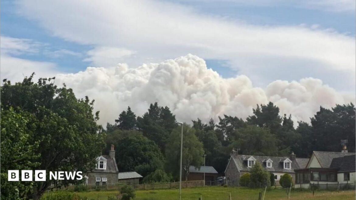 Smoke rising near the village of Nethy Bridge during the wildfire in the Cairngorms National Park