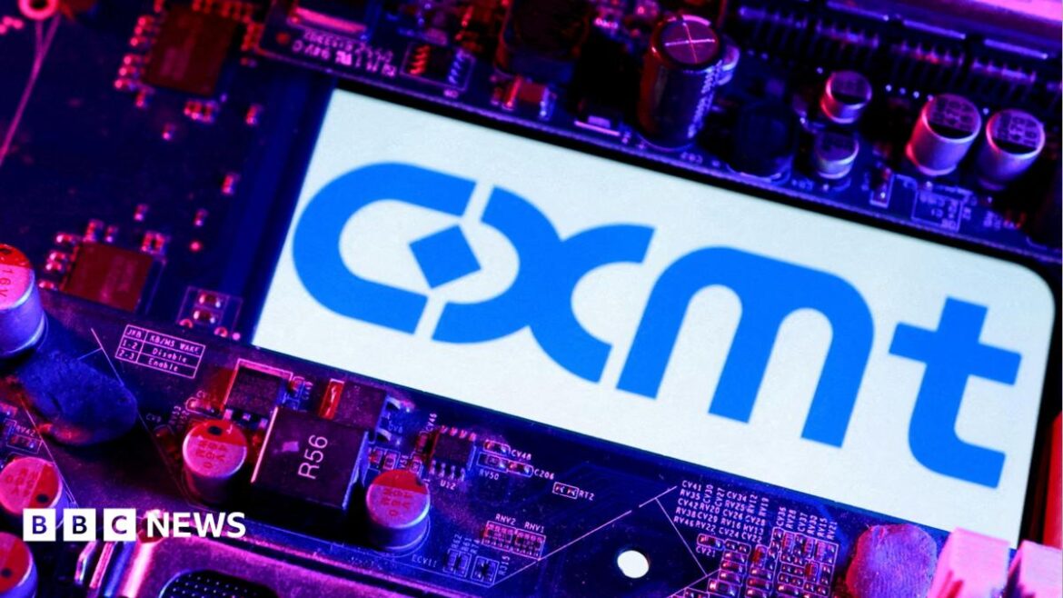 CXMT logo and computer motherboard are seen in this illustration