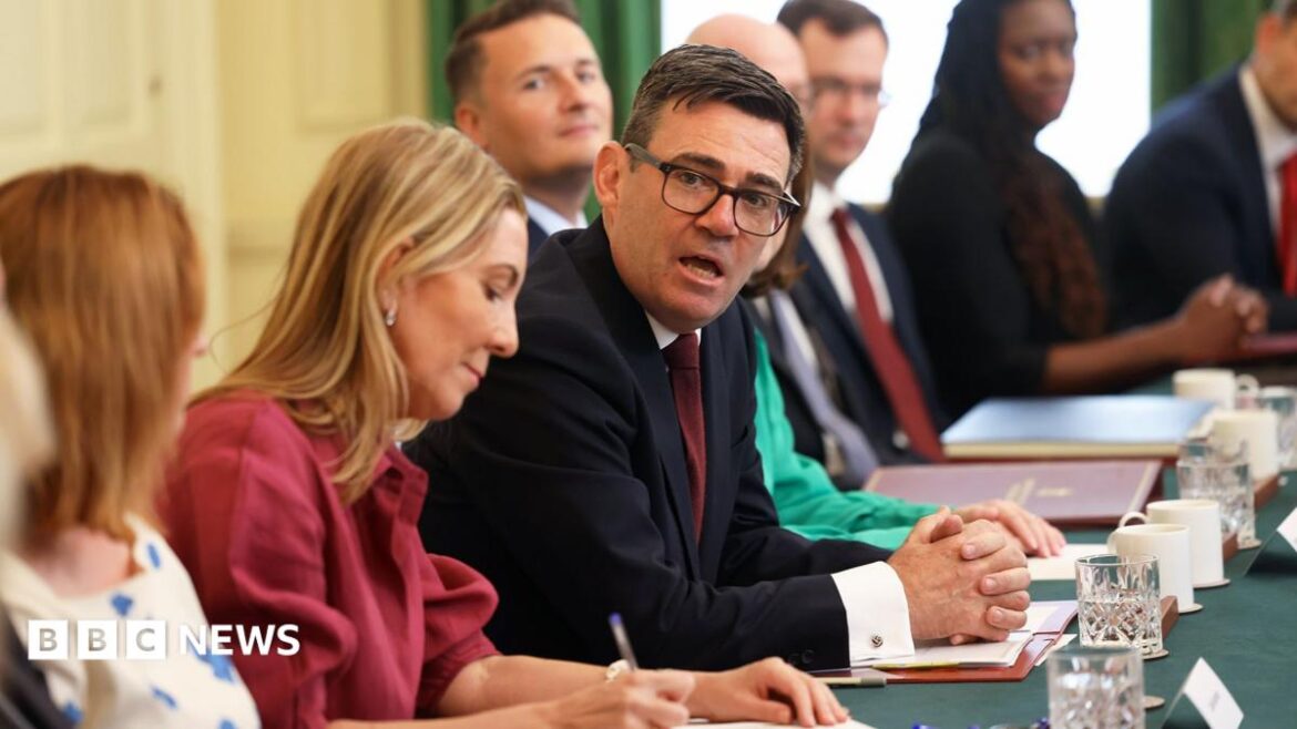 Andy Burnham speaking at the first meeting of his new cabinet in Downing Street