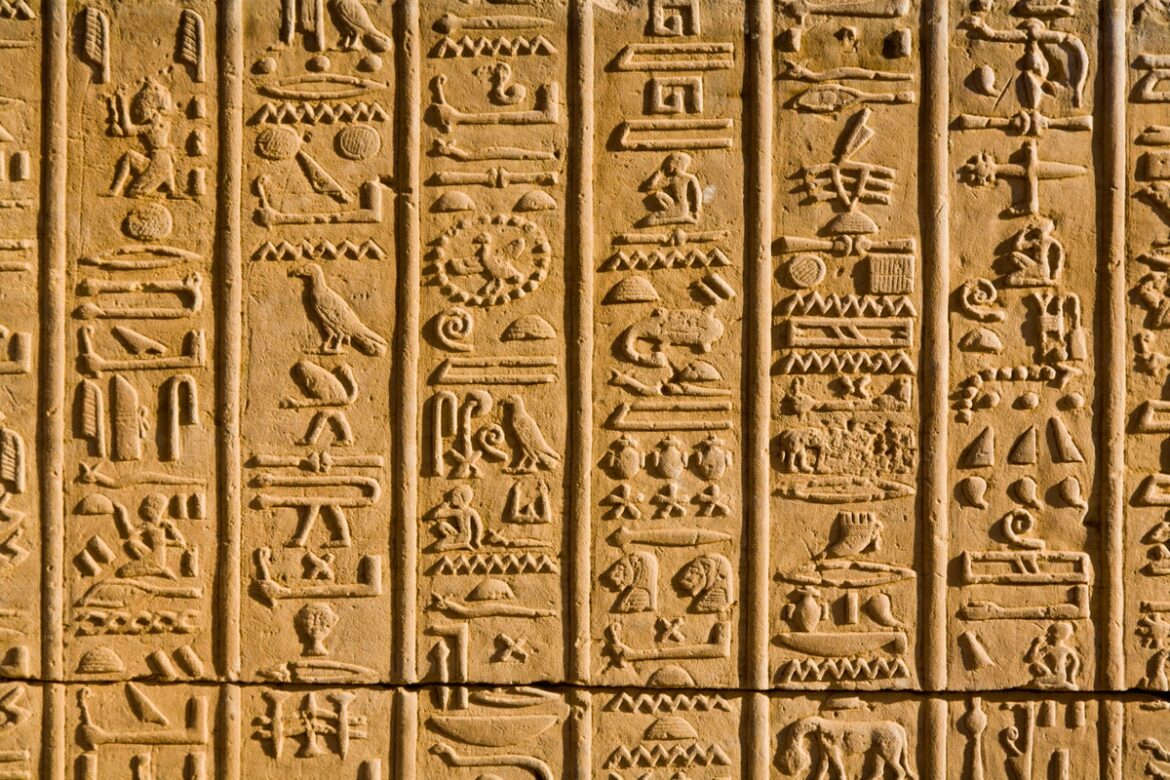 A carving of rows of hieroglyphics