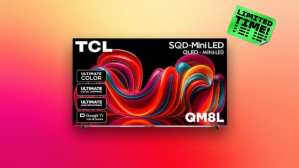 A TCL TV on a yellow and pink CNET background along with "limited time" sticker