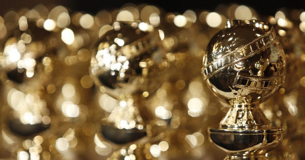 A series of golden globe statuettes