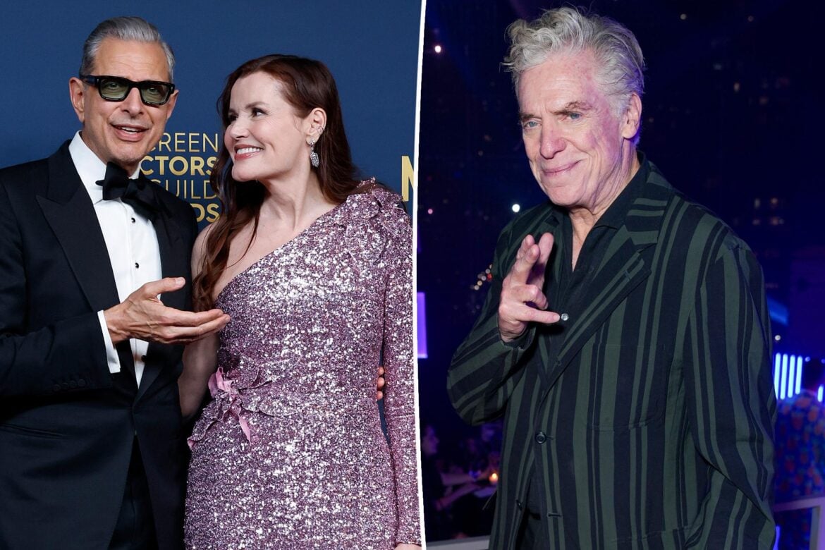 Jeff Goldblum and Geena Davis and Christopher McDonald