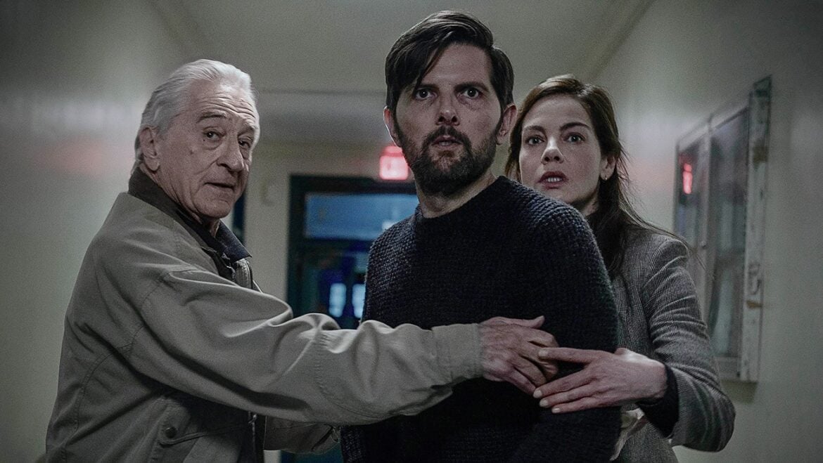 (L-R) Robert De Niro as Peter Willis, Adam Scott as Tom Kennedy and Michelle Monaghan as Amanda Beck in The Whisper Man