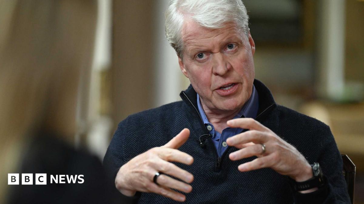 Earl Spencer talking about his memoir of Diana with the BBC's Laura Kuenssberg