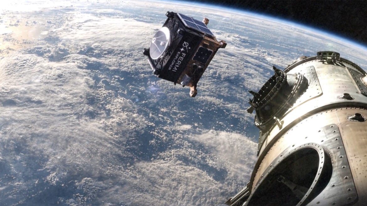 A rendered graphic of the Fermi Explorer launching into space