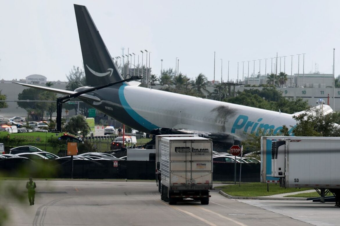 Amazon Cargo Plane Overruns Runway and Catches Fire at Miami Airport