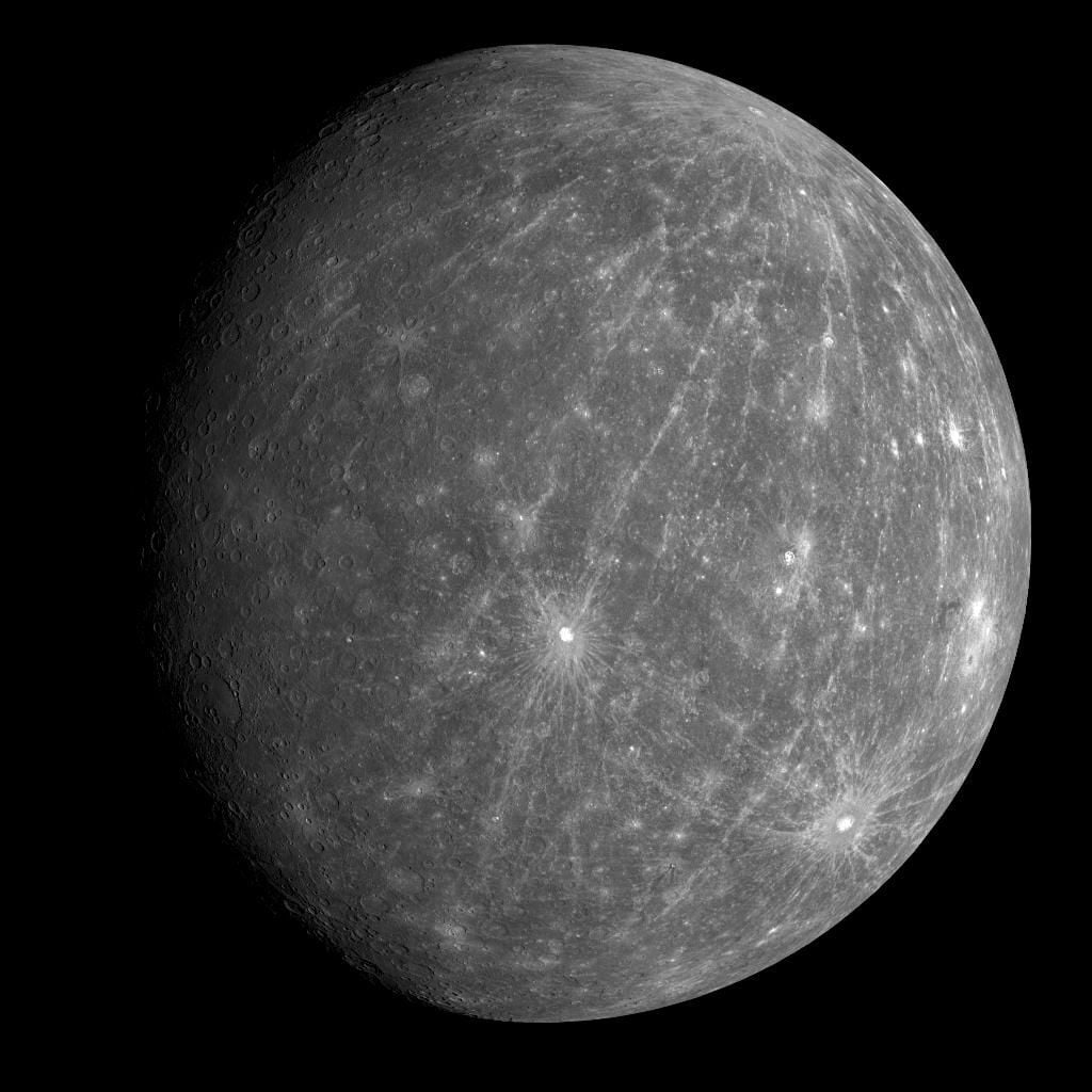 Mercury as seen by NASA’s MESSENGER spacecraft during a flyby in 2008, before it began orbiting the planet