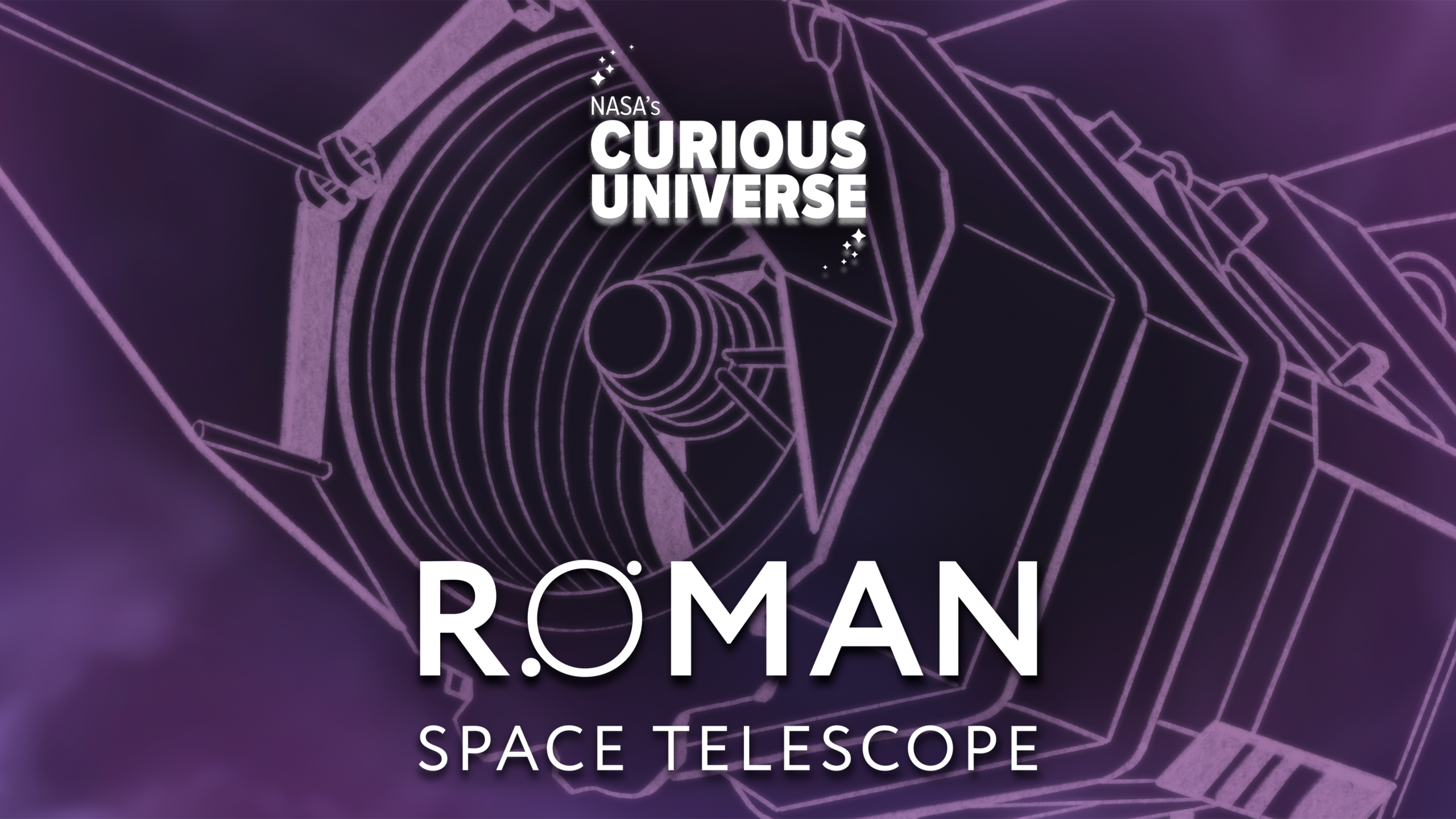 Artwork for Roman Space Telescope miniseries of NASA's podcast Curious Universe. The image shows a close, detailed rendering