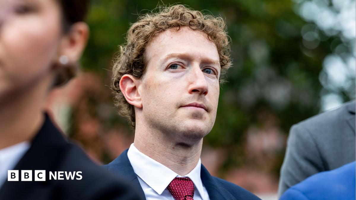 Meta CEO Mark Zuckerberg standing outside of the White House, looking to the side, while surrounded by security people
