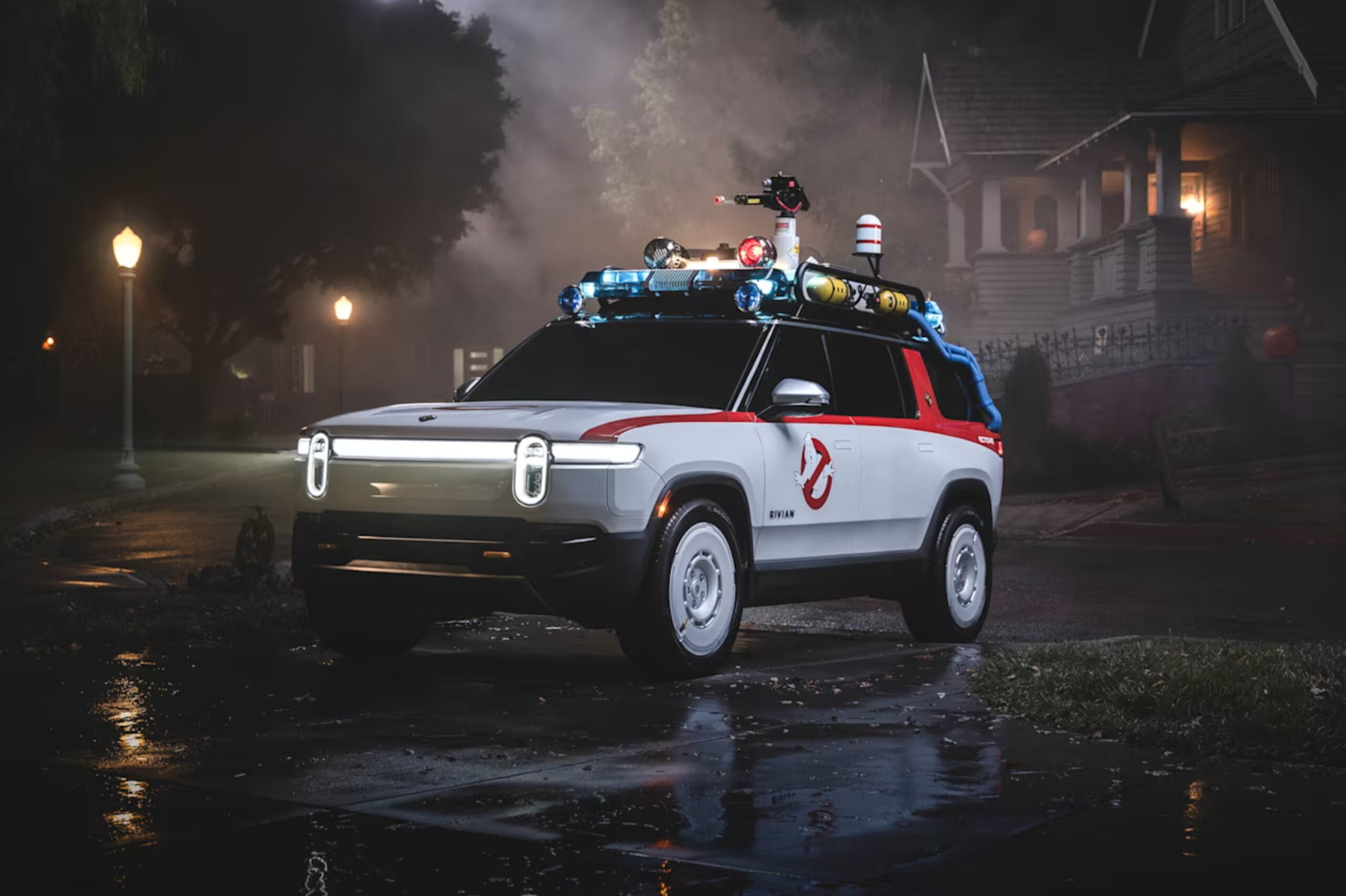 Ghostbusters themed Rivian Ecto-R1 custom SUV