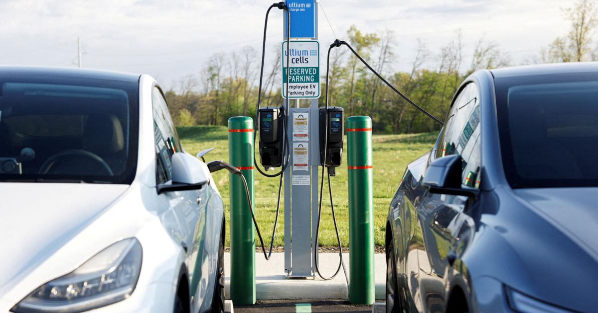 FILE PHOTO: Electric vehicles in the parking lot of the Ultium Cells facility in Lordstown, Ohio