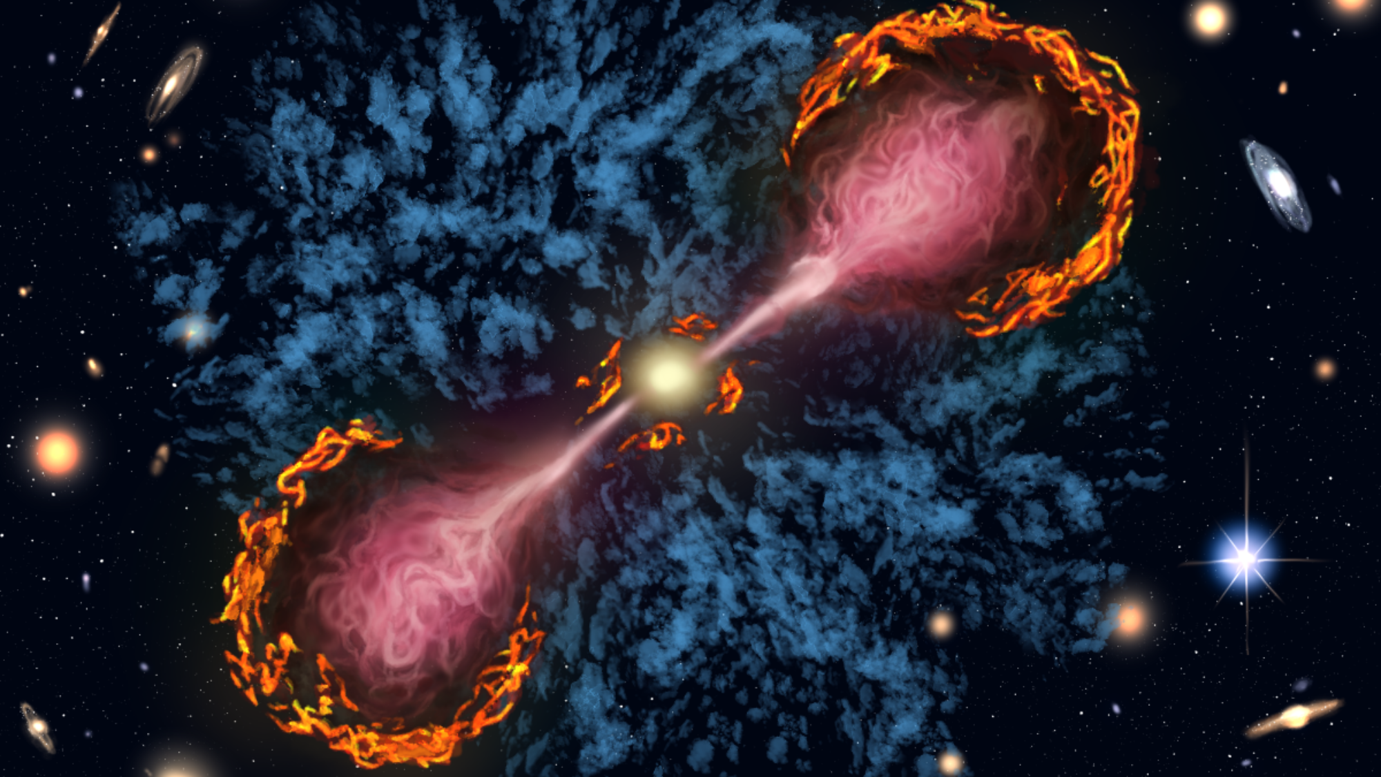 a dumbbell-shaped cloud of light on a starry background