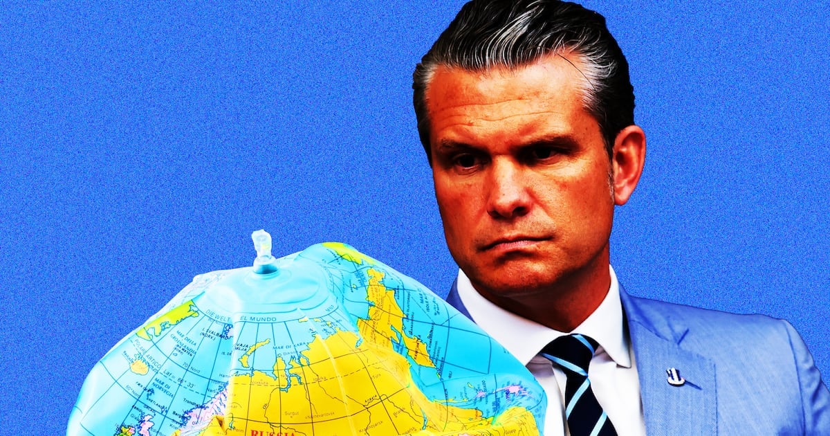 Pete Hegseth, deflated globe photo illustration