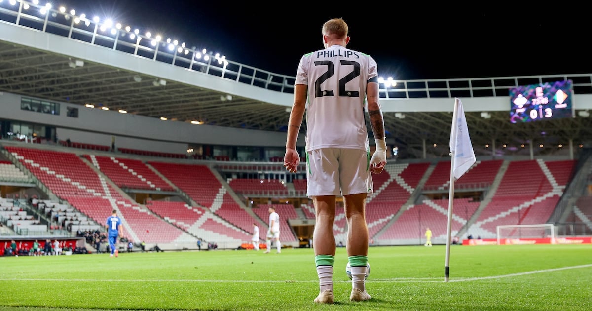 Ireland’s Killian Phillips prepares to take a corner in the near-empty stadium in Hungary at last weekend’s game against