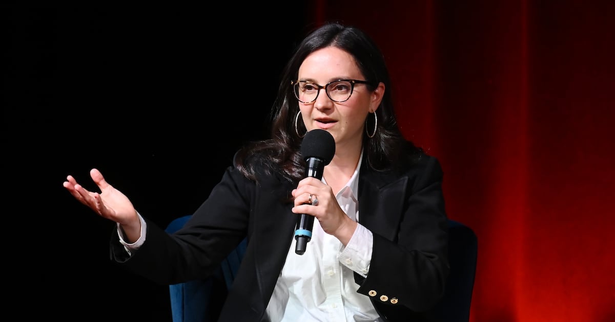 NEW YORK, NEW YORK - NOVEMBER 19: Bari Weiss speaks onstage during Book Club Event With Peggy Noonan on November 19, 2024 in