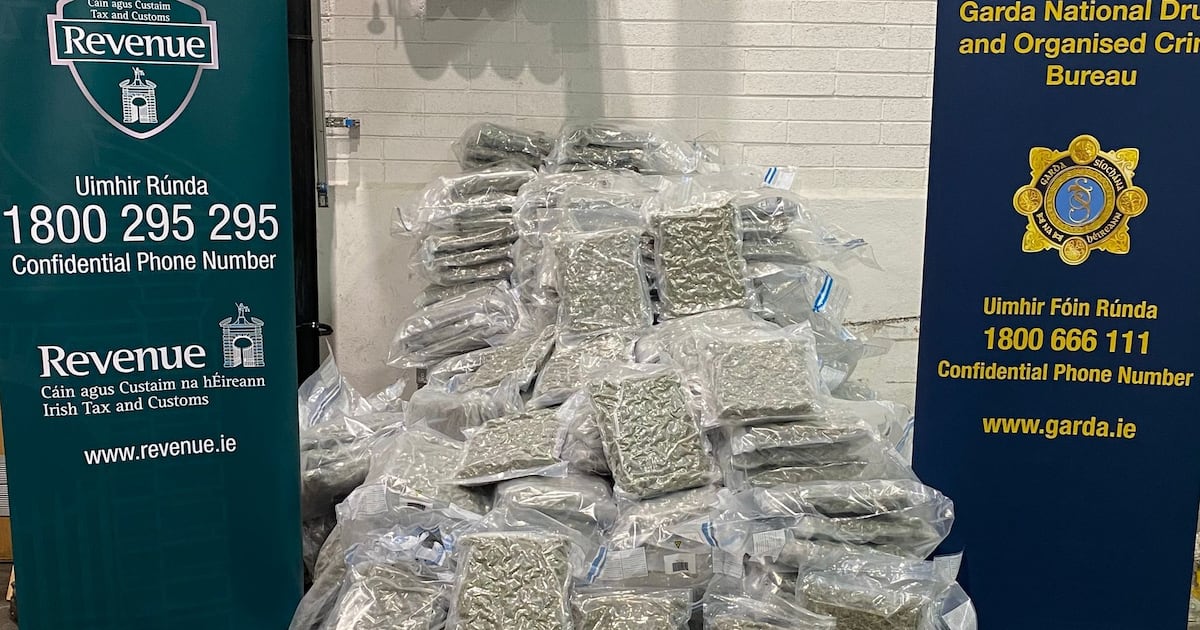 Cannabis worth an estimated €10.12 million seized by the Garda in Louth in January of this year, put on display by Revenue's