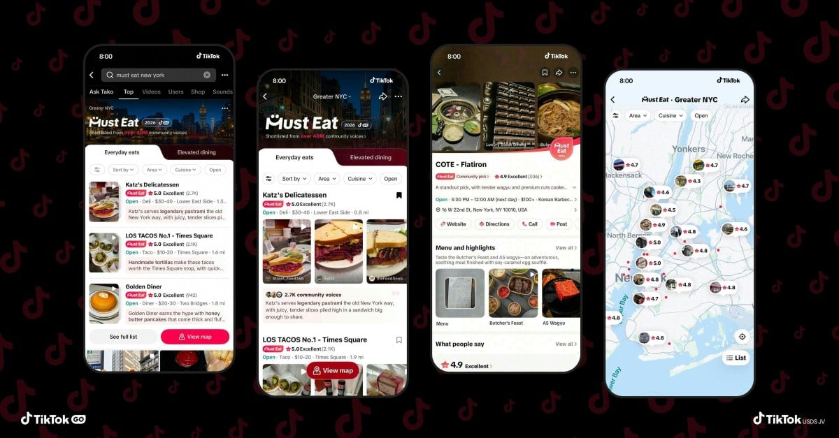 TikTok’s Must Eat feature, with restaurant reviews and maps of local favorites