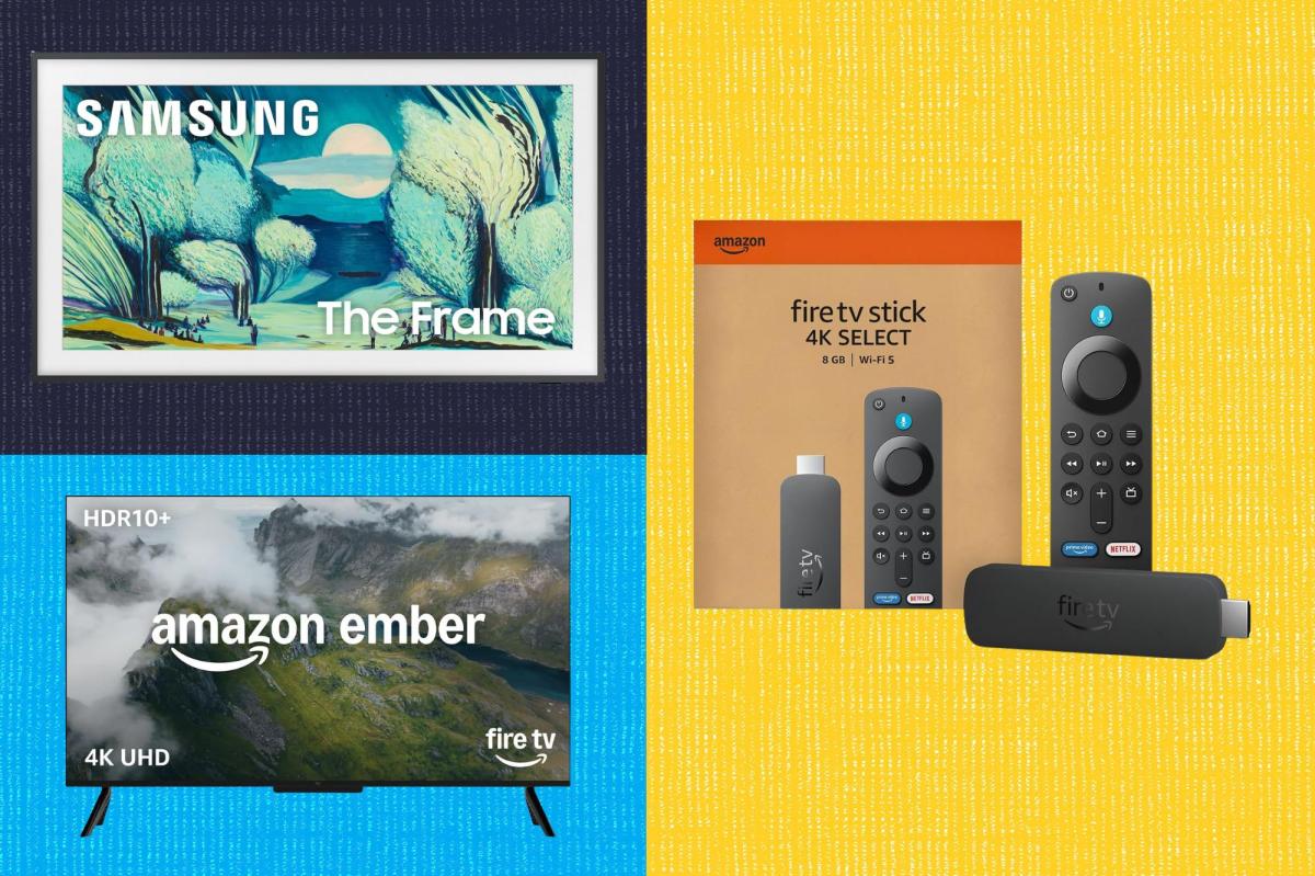 A collage of TVs and a fire stick