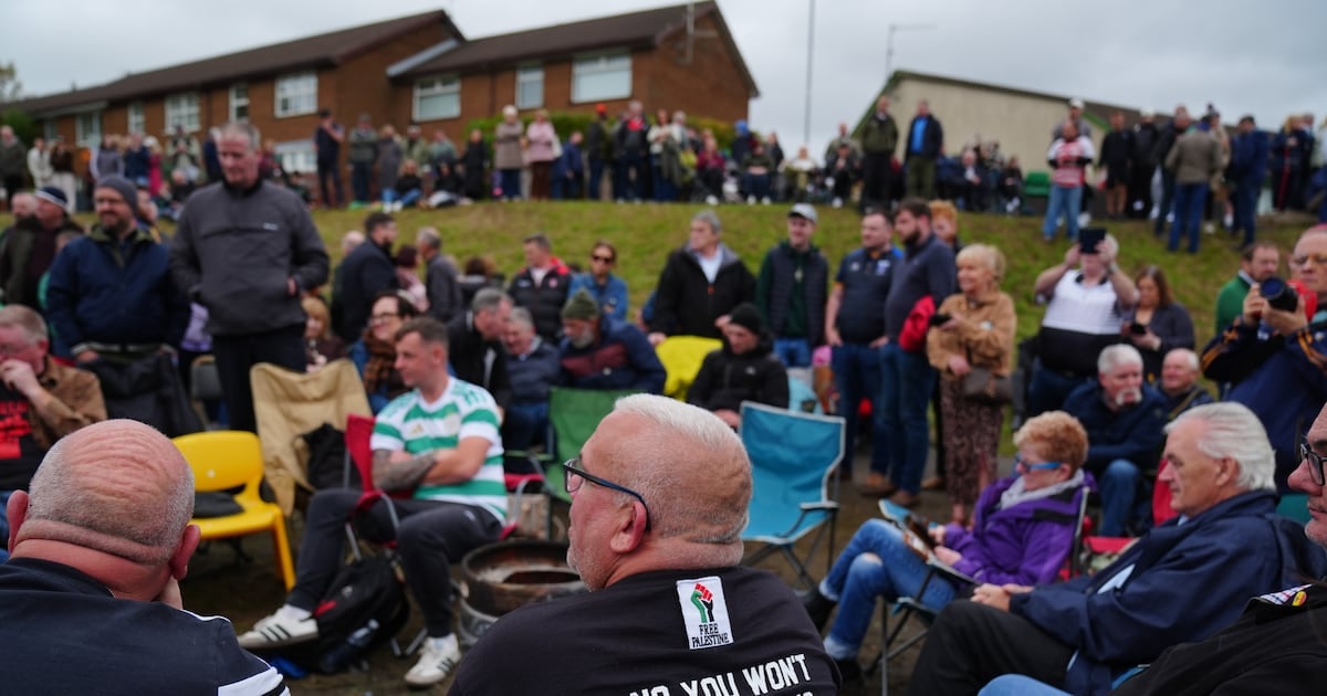 People gather at the Garvaghy Road. Photograph: Brian Lawless/PA Wire