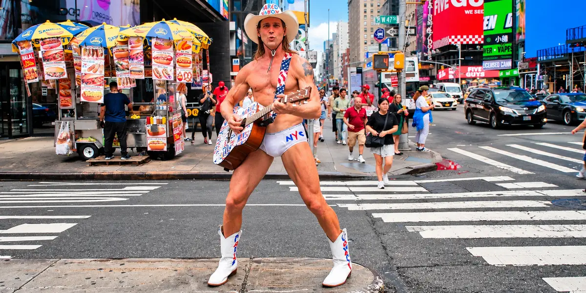 Robert Burck, the Naked Cowboy, earns $150,000 annually in Times Square