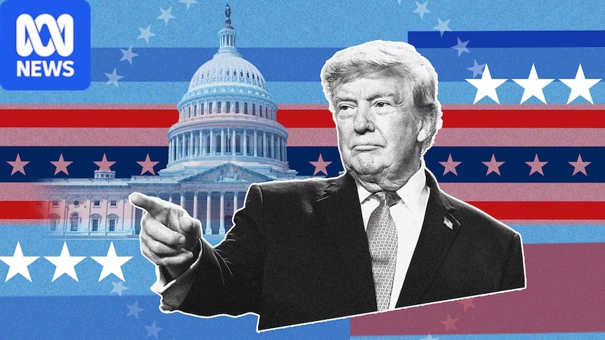 A graphic of Trump pointing in front of the US Capitol