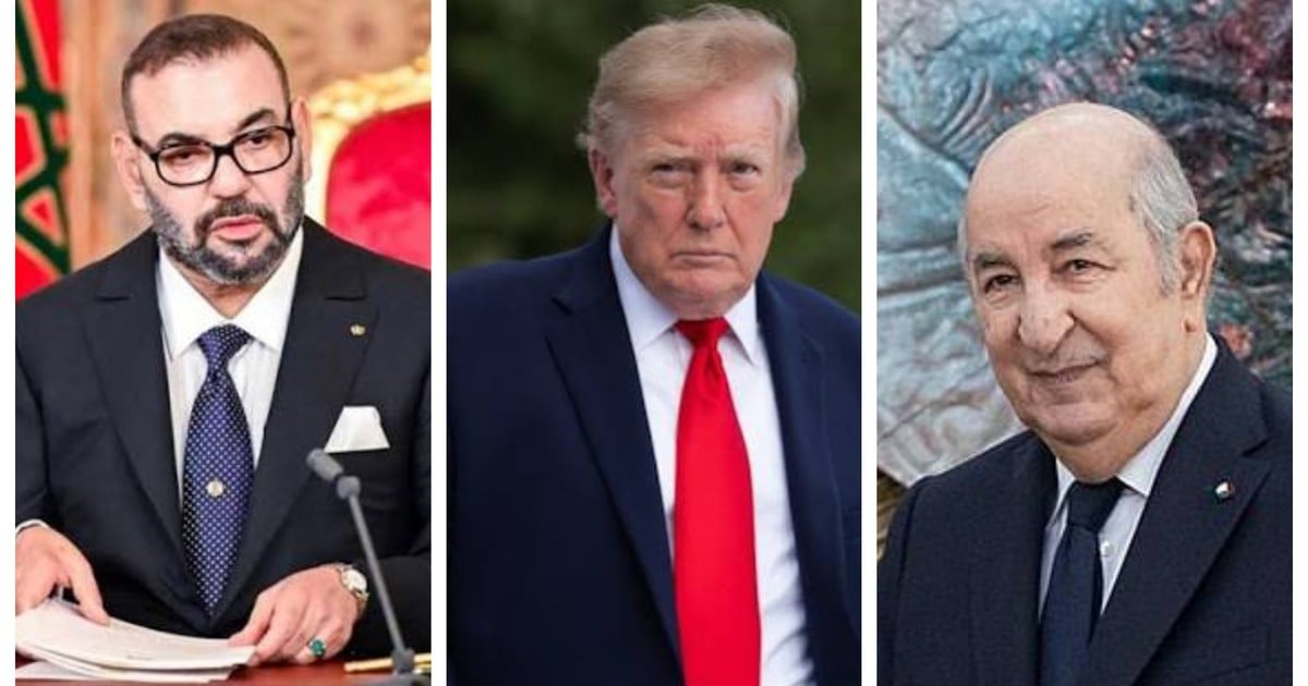 Morocco's King Mohammed VI (left), US President Donald Trump (centre) and Algeria's President Abdelmadjid Tebboune (right)