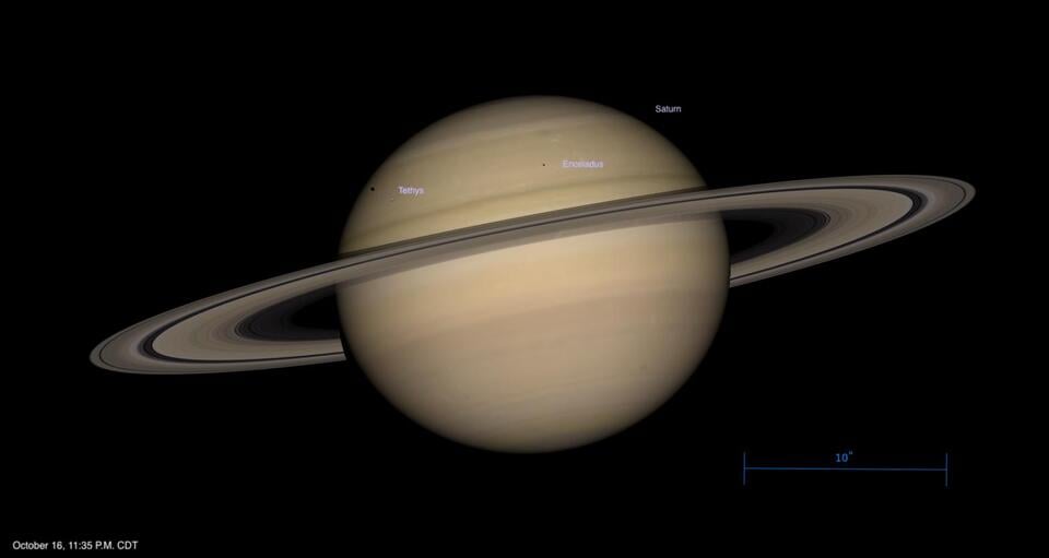 The Sky Today on Friday, October 16: Tethys and its shadow transit