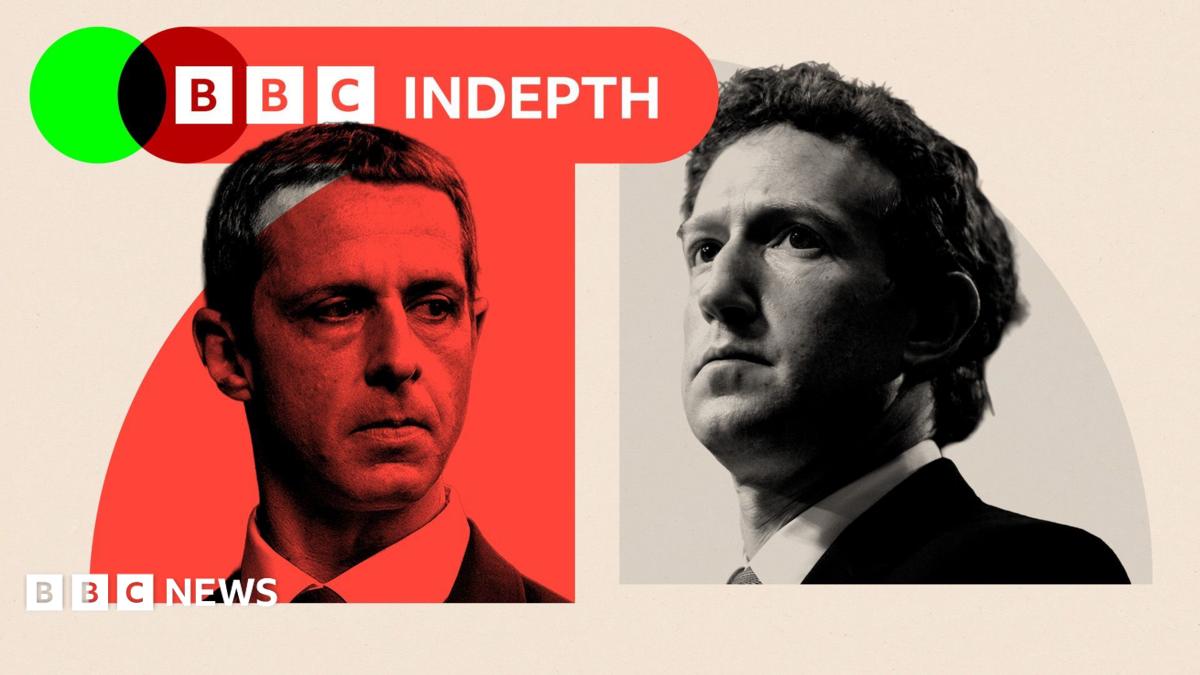 A treated image of Jeremy Strong and Mark Zuckerberg
