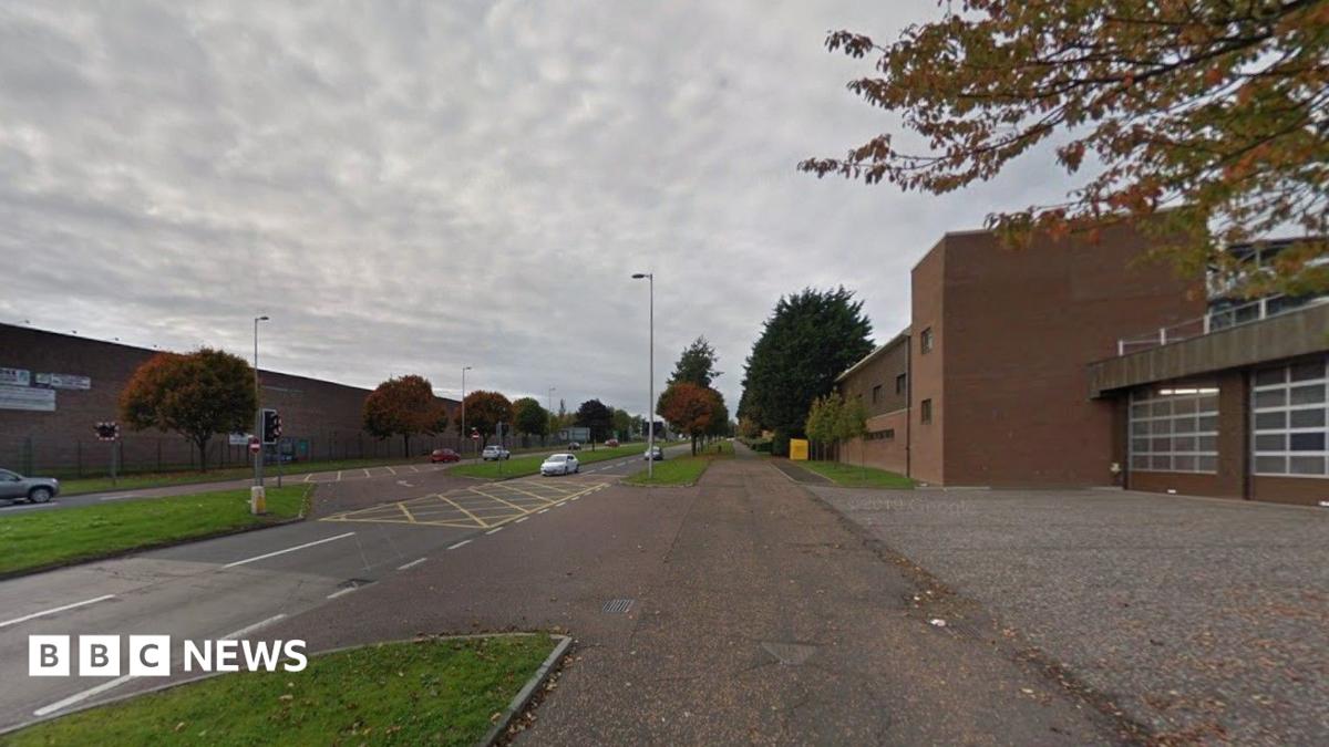 Street view of the A90 showing a fire station on the right