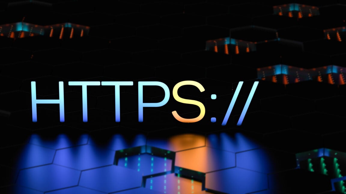 The HTTPS concept with highlighted glowing S. HyperText Transfer Protocol Secure. Increasing the security of encryption. The