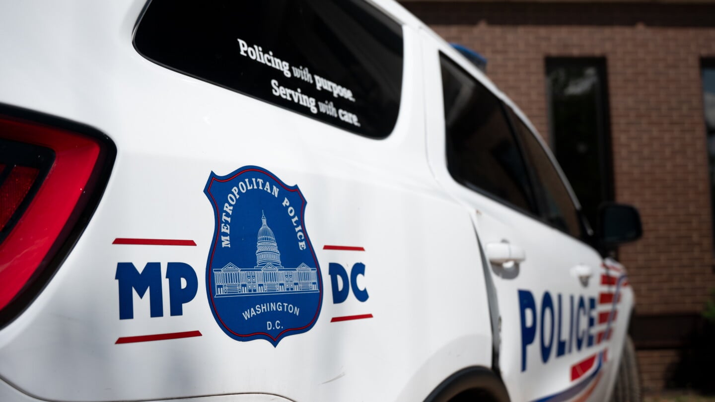 A Washington Metropolitan Police Department car is parked at the Third District headquarters near U St NW